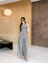 Two Piece Turn Down Collar Single Breasted Button Top with Trouser